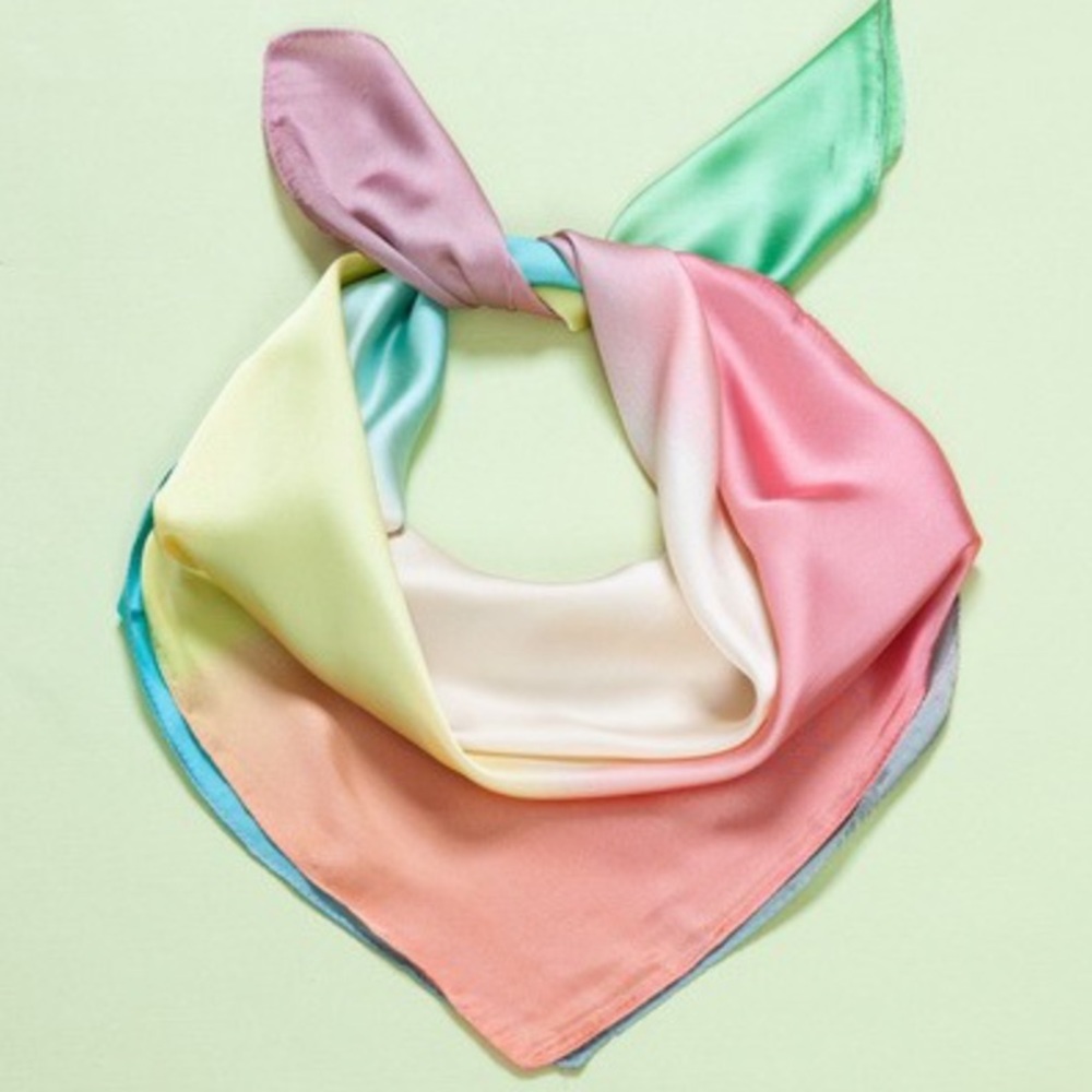 Pastel Gradient Satin Neck, Head or Chest Scarf - Peach, Pink, Yellow, Mint, Sky